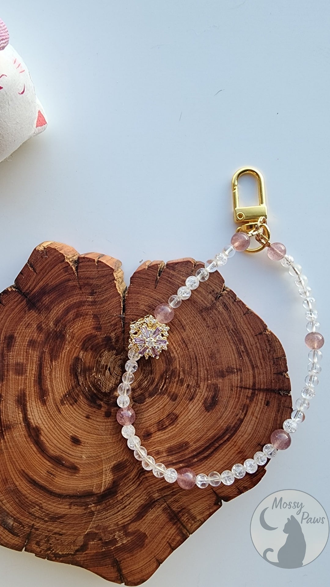 Clear Quartz × Strawberry Quartz Phone Strap- Handmade