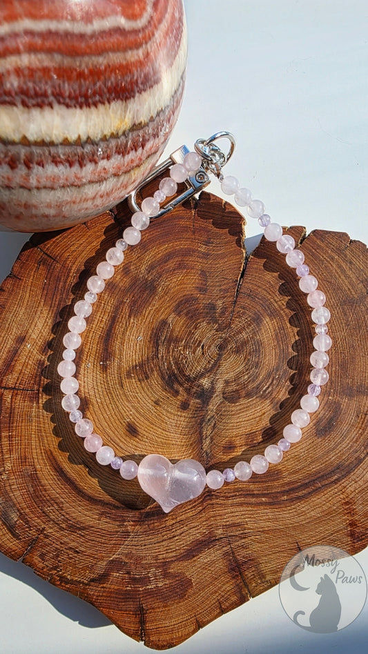 Rose Quartz × Purple Jade Crystal Phone Strap – Handmade
