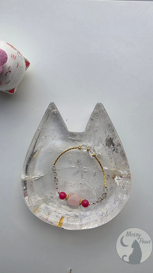 Rose Quartz × Rhodonite × Grey Moonstone Bracelet – Handmade